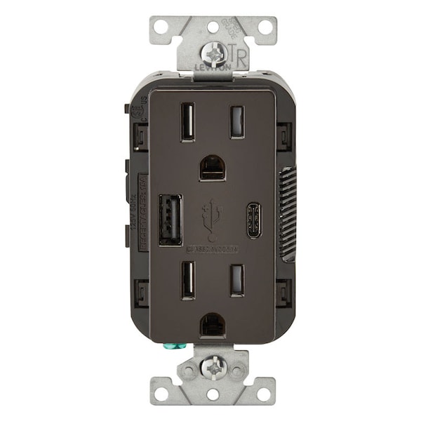 Leviton Leviton Decora 15 amps 125 V Type A/C Duplex Brown Outlet and USB Charger 5-15R 1 pk T5633-B - main